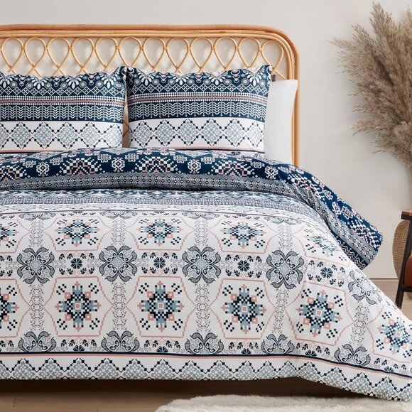 Jessica Simpson Boho Print Comforter Set QUEEN Southwestern Ikat Bedding Set 3pc - Picture 1 of 5